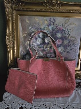 Burberry Pink Leather Tote Bag with Matching Pouch